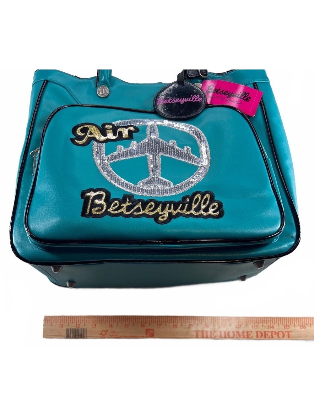 NWT Vintage Y2K Betseyville Betsey Johnson Teal Air Travel Tote Bag - Picture 3 of 9